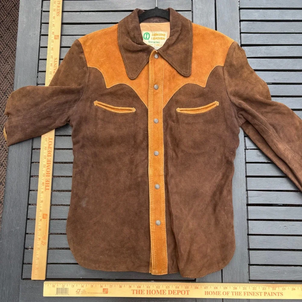 Quintal Suede Western Jacket Mens 40 Brown Tan Vintage Cowboy Scalloped Yoke